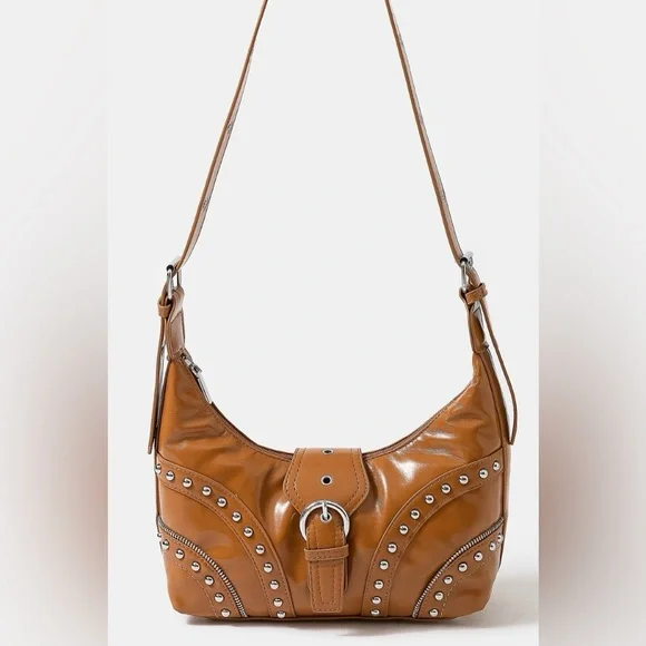 Fame Faux Leather Studded Trim Shoulder Bag🆕 - Picture 2 of 7